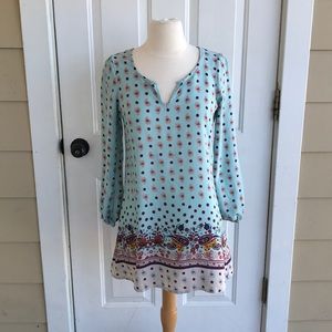 Tunic Shirt Dress Turquoise Blue Boho Floral M